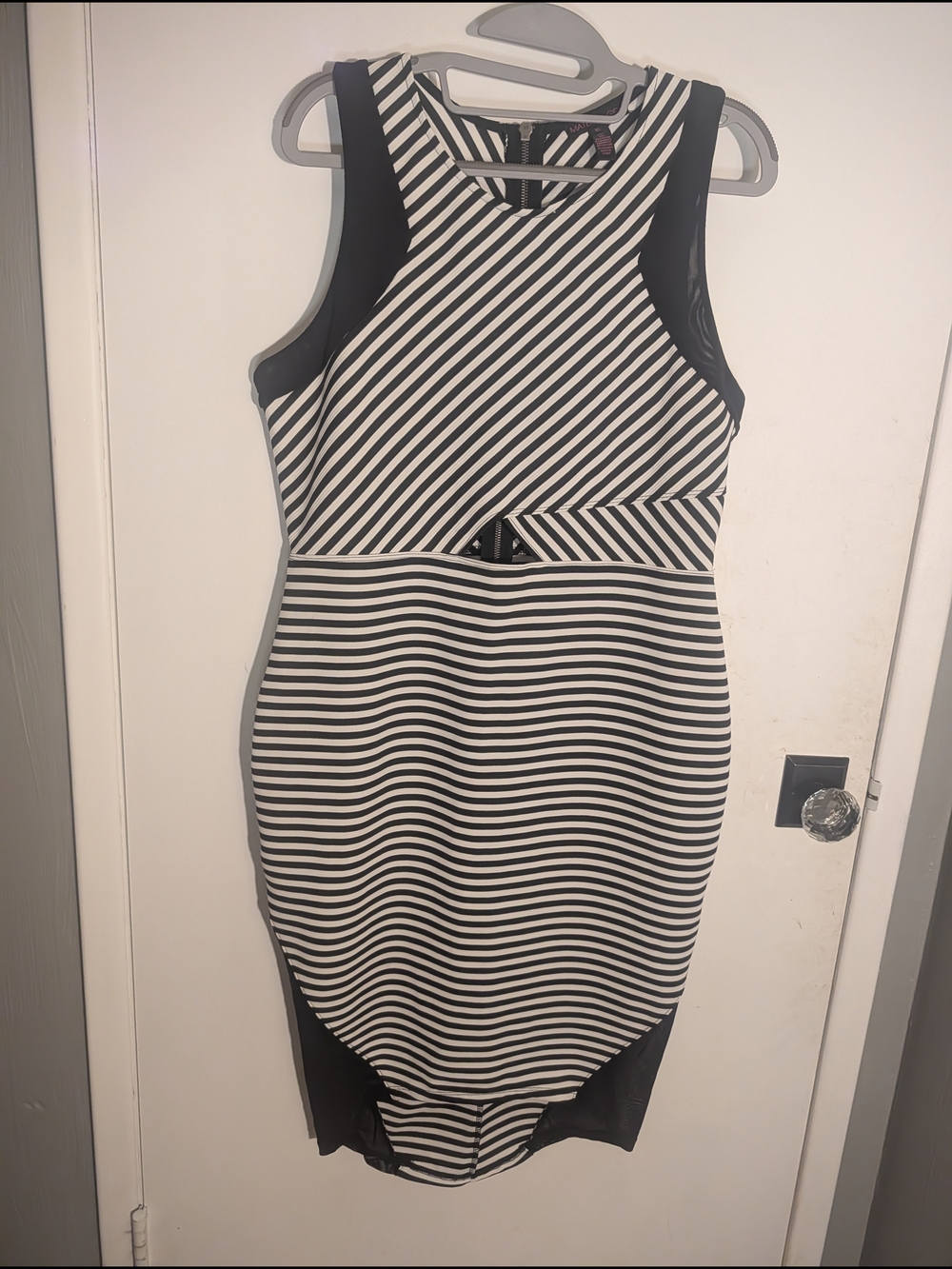 Material Girl Black & White Striped Midi Sheath Dress